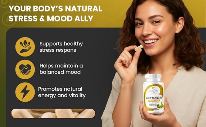 Biolen Labs Ashwagandha Extra Strength with Black Pepper 1300mg 60 Capsules Natural Stress Relief Mood Support Energy Supplement