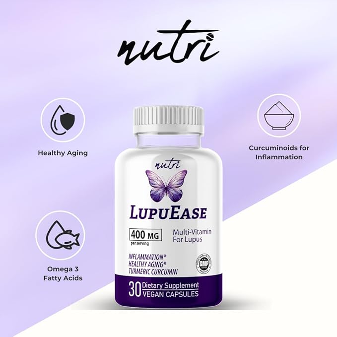 LupuEase Lupus Relief Products Multivitamin Lupus Supplements - Vitamin C D3 E B12 Turmeric Curcumin Extract (Std. 95% Curcuminoids) - Omega 3 Fatty Acids - 30 Day Supply - 400mg - 60 Capsules