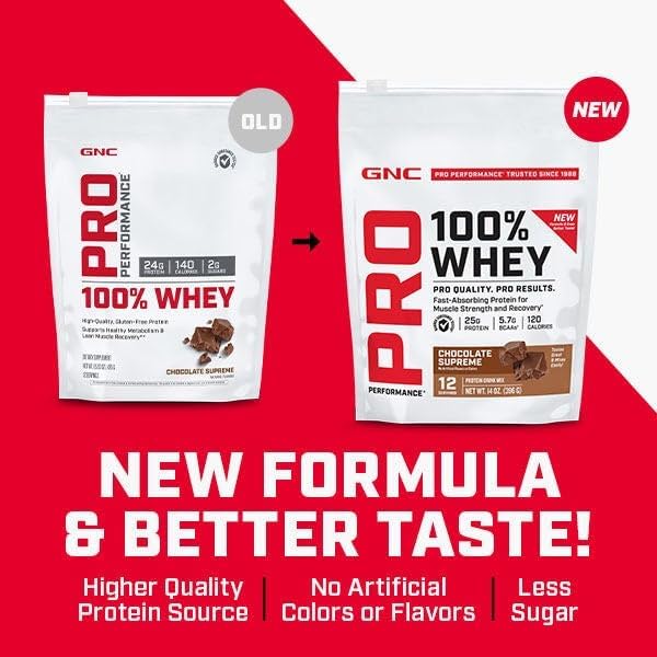 GNC Pro Performance 100% Whey Protein Powder 2.0 Fast Absorbing for Muscle Strength and Recovery Strawberry 12 Servings