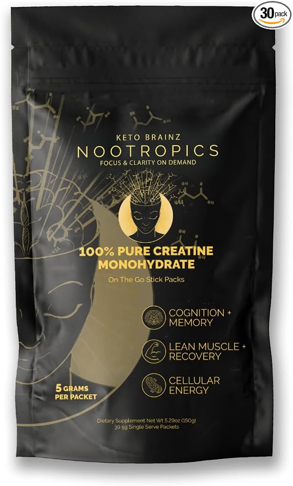 Nootropics 5g Creatine Travel Packs 30 Single-Serve Stick Packs Pure Creatine Monohydrate Portable Pre-Measured Powder