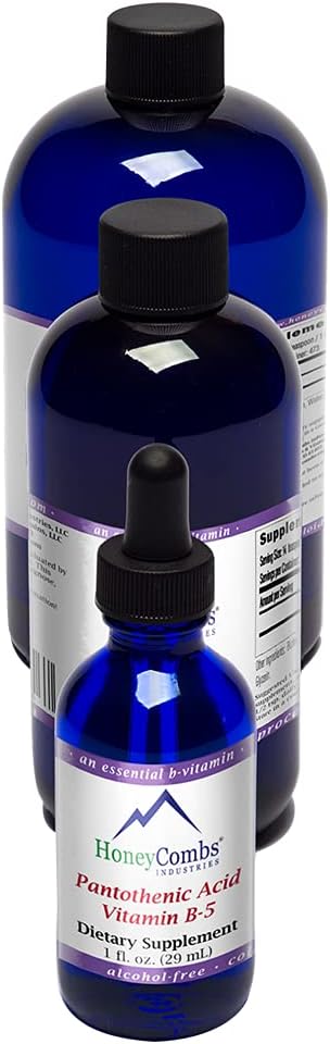 HoneyCombs Vitamin B5 Pantothenic Acid Supplement Liquid Drops - High Potency Vitamin B5 for Men &amp Women - Maintain Healthy Hormones Immune System Hair Skin Nail - Vegan Liquid Vitamins (16 Fl