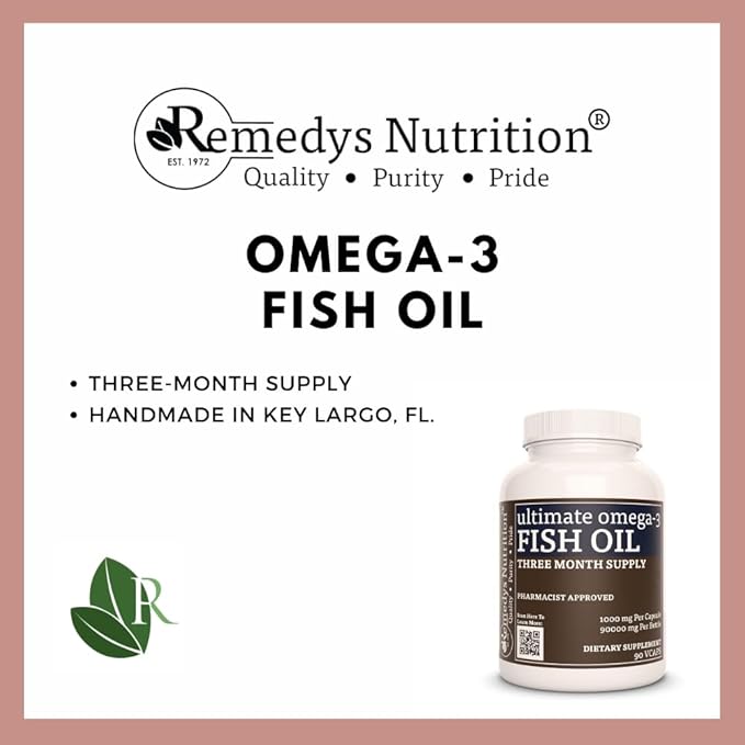 Remedy's nutrition Ultimate Omega-3 Fish Oil | 1000 mg 90 Softgels Dietary Supplement | 3 Month Supply | EPA DHA GLA ALA &amp LA Fatty Acids