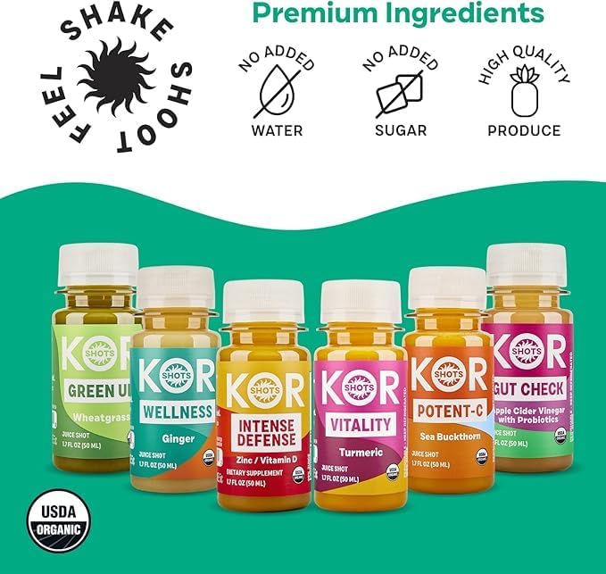 Kor Shot Variety Shot Pack - 24 Pack x 1.7 Fl Oz - Rainbow Pack - Fresh Nutrient Rich Juice Shots - USDA Certified Organic