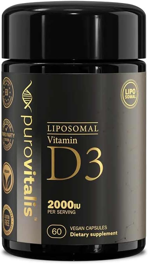 PUROVITALIS Liposomal Vitamin D3 2000iu 60 Servings (60 Vegan Capsules) High Strength Anti-oxidant Supplement