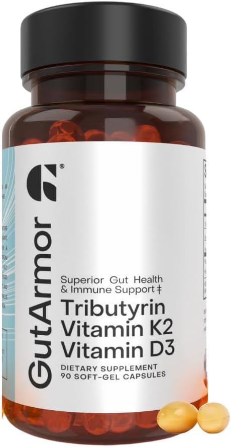 GutArmor Gut &amp Heart Health + Immune Support | 3 Month Supply | 90 Soft Gel Capsules | Pure Butyrate 350mg &amp Vitamin D3 2000IUs &amp Vitamin K2 120mcg | Heart Health | Gastrointestinal Suppor