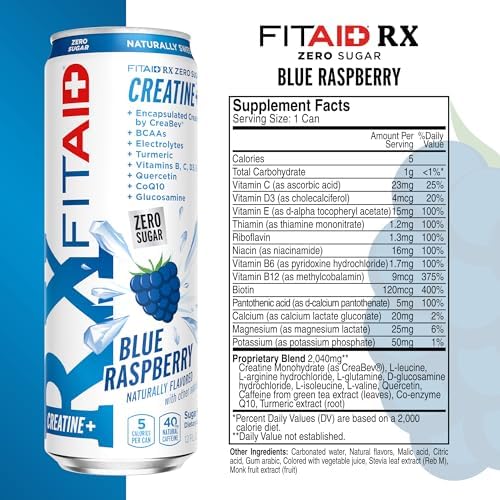 FITAID RX Zero Sugar Encapsulated Creatine Post-Workout Recovery Zero Sugar Drink All-In-One Blend BCAAs Glucosamine Turmeric B-Complex Electrolytes Variety Pack 12 Fl Oz (Pack of 12)