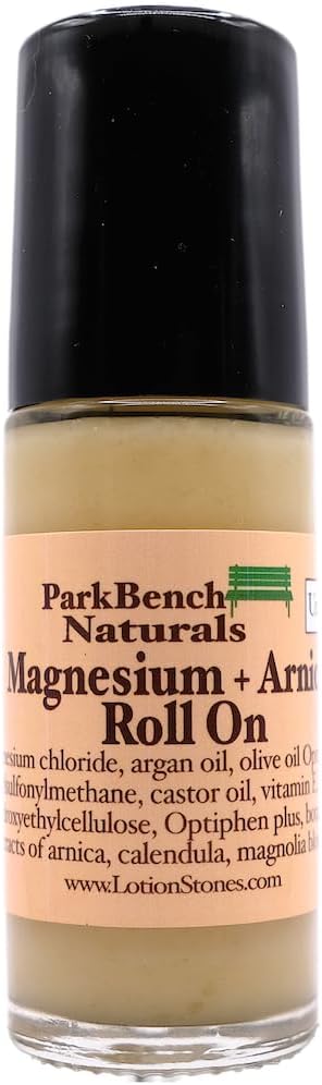 Park Bench Naturals Magnesium Roll-On with Arnica and MSM Unscented Natural Relief Formula 1.2 oz Glass Bottle Made in USA