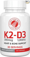 Silver Fern Vitamin K2-D3 Supplement Brand - Natural Non-Synthetic - K2-7 as Menaquinone-7 (MK-7) - D3 as cholecalciferol - Bone Heart &amp Energy Support (2 Bottles - 60 Capsules - 60 Servings)