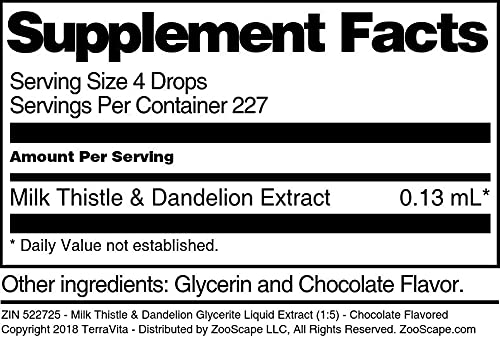 Milk Thistle &amp Dandelion Glycerite Liquid Extract (1:5) - Chocolate Flavored (1 oz ZIN: 522725)