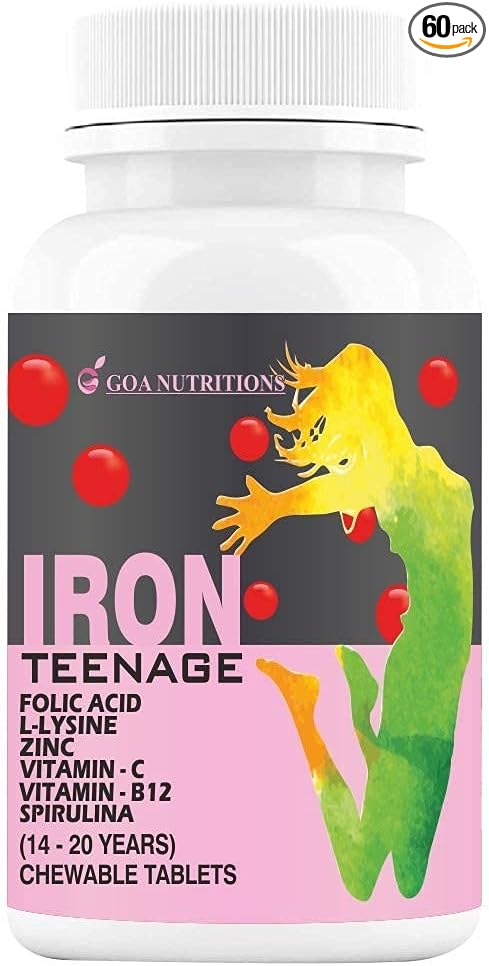 Viva Iron Tablets with Folic Acid Vitamin C B12 lysine Spirulina &amp Zinc Supplements As Haemoglobin Builder Immunity Boosters Energy for Women Teenager Girls – 60 Chewables (Pack of 1)