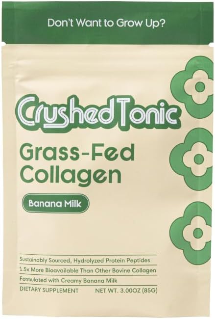 Crushed Tonic Korean Beauty Collagen Powder | Hydrolyzed Marine Collagen Peptides for Skin Glow Hair &amp Nails | K-Beauty Drink | Gluten-Free Halal &amp Kosher (Banana Milk 30 Servings (150 g)