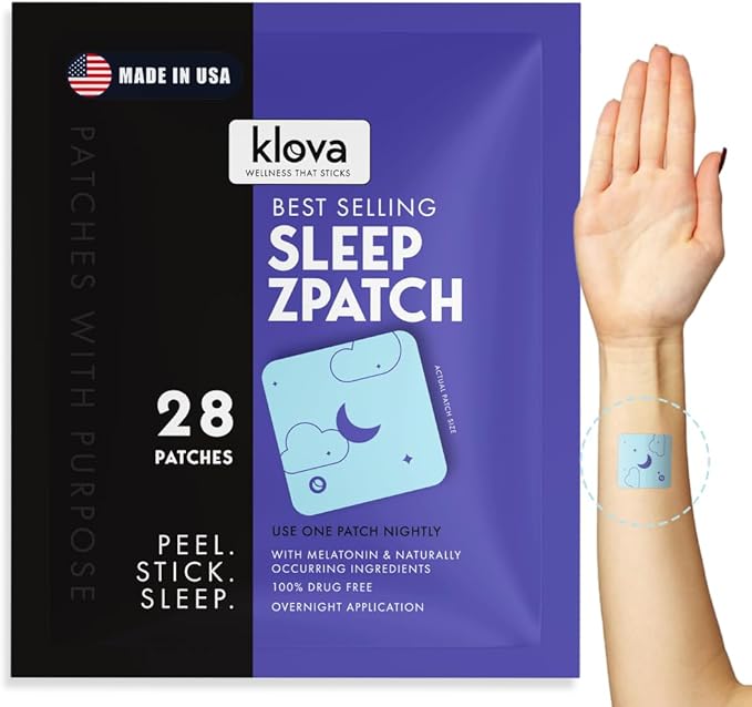 Klova ZSleep Patches for Adults | Natural Sleep Aid with Melatonin Ashwagandha Valerian GABA &amp L-Theanine | Fall Asleep Faster Stay Asleep Longer &amp Wake Up Refreshed | 28 Sleep Patches