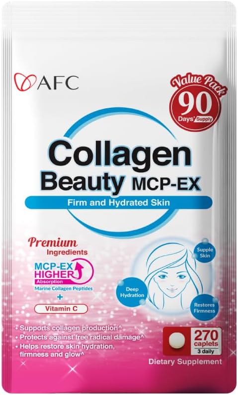 AFC Japan Collagen Beauty MCP-EX with Marine Collagen Peptide 1.5X Better Absorption Than Other Collagen for Anti-Aging Skin Hair Nails Bone and Joints for Women &amp Men 90 Days Supply