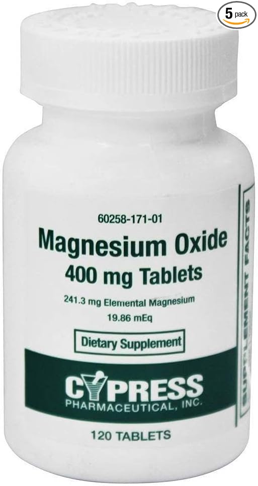 Magnesium Oxide 400 mg 120 Tablets Per Bottle (5 Bottles)