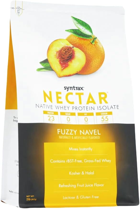 Syntrax Nutrition Nectar 100% Whey Protein Isolate Powder Refreshing Fruit Flavor Fuzzy Navel 2 lbs