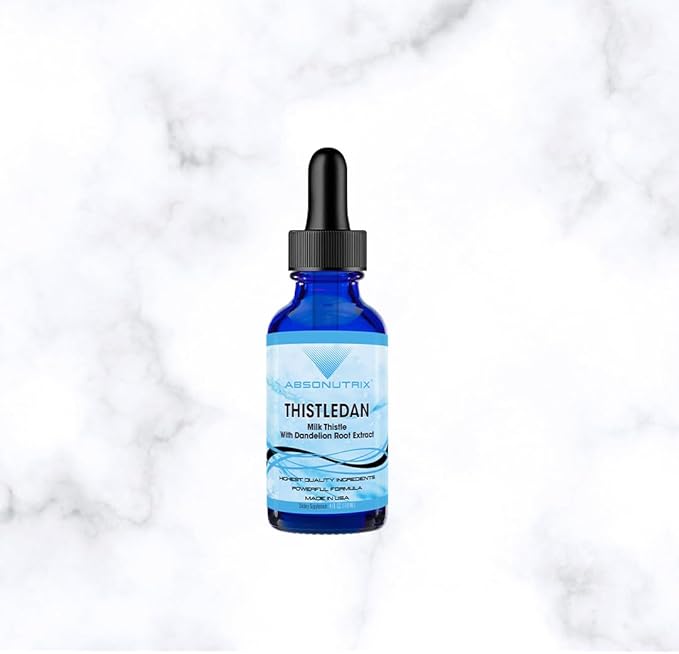Absonutrix Thistledan 390 mg 4 FL OZ Liquid 302 Servings Made in USA Plant-Based Ingredients Artichoke Leaf Burdock Root Dandelion Root Milk Thistle Gluten-Free Non-GMO GMP Certified