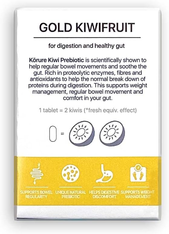 Kiwi Prebiotic + Vitamin C Chews 100% New Zealand Golden Kiwi for Gut Health Digestion Support &amp Regular Bowel Movements (30 Tablets)