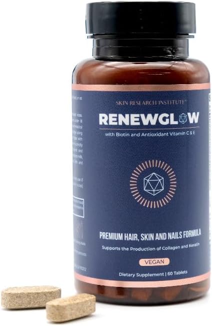 SRILabs Renewglow Biotin 5000mcg Hair Growth Supplement for Women 40 Plus - Gotu Kola Vitamin E C Zinc for Healthy Hair Skin and Nails – with 27 Beauty Enhancing Nutrients
