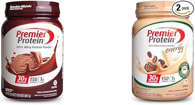 Premier Protein Powder Chocolate Milkshake &amp Cafe Latte 30g Protein 1g Sugar 100% Whey Keto Friendly Gluten Free 17 Servings 23.9 Ounce (2 Pack)