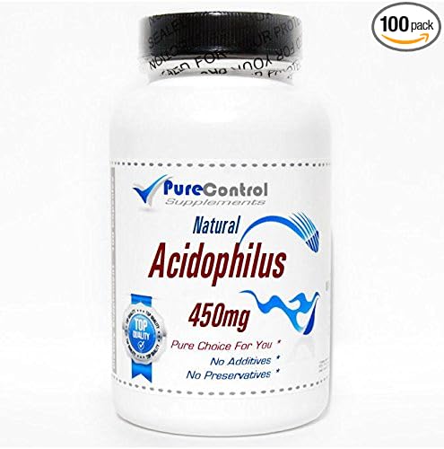 Natural Acidophilus 450mg - 500 Million Live Active Cultures/No Refrigeration // 100 Capsules // Pure // by PureControl Supplements