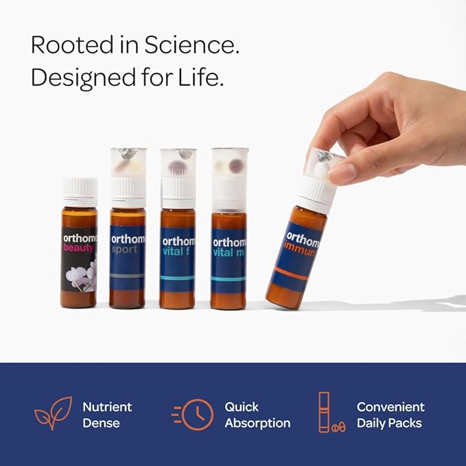 Orthomol Immun Immune Support Vials for Adults with Vitamin C Zinc Selenium Iodine Vitamin D E A B Calcium 25+ Immune Boost Nutrients 1 Serving Per Day for Daily Health (30 Day Supply)