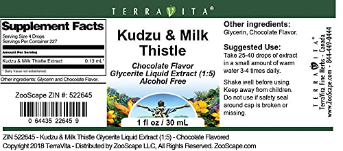 Kudzu &amp Milk Thistle Glycerite Liquid Extract (1:5) - Chocolate Flavored (1 oz ZIN: 522645) - 3 Pack