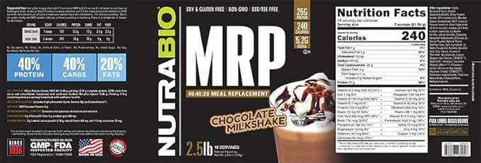 NutraBio MRP Complete Meal Replacement Protein Powder Chocolate - 2.5lbs