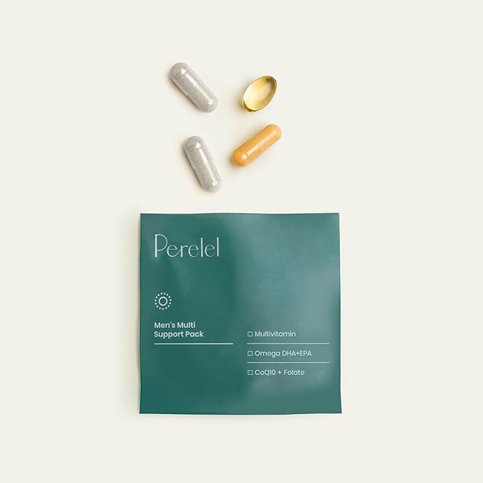 Perelel Men’s Multi Support Pack Daily Multivitamin with Magnesium Omega 3 CoQ10 &amp Folate Nutritional Support for Men’s Wellness Soy &amp Gluten Free Non GMO 30 Daily Pill Packs