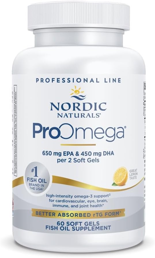 Nordic Naturals ProOmega Lemon Flavor - 60 Soft Gels - 1280 mg Omega-3 - High Potency Fish Oil with EPA &amp DHA - Promotes Brain Eye Heart &amp Immune Health - Non-GMO - 30 Servings