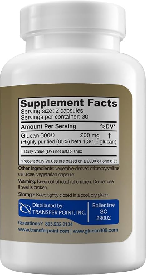 Transfer Point Immune Support Supplement Highly Purified Beta 13D Glucan 100 mg per Capsule (beta-glucan Fiber) (Pack of 3)
