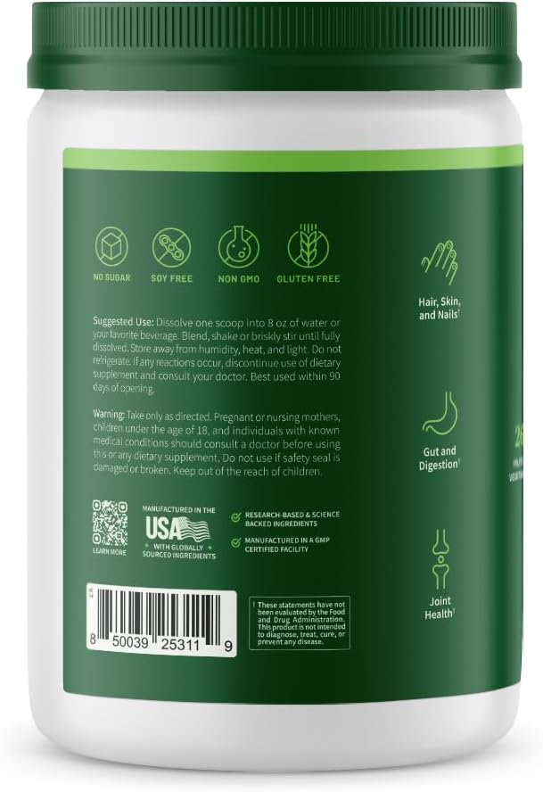 Snap Supplements Super Greens Powder with Collagen Peptides 26 Fruits and Vegetables Grass Fed Non-GMO Daily Greens for Hair Skin Nails &amp Joint Support 11.34 oz (30 Servings 1 Month Supply