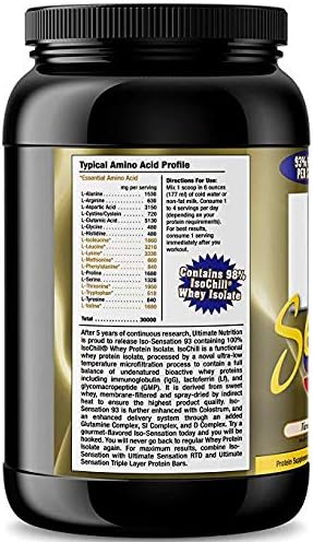 Ultimate Nutrition Iso Sensation 93 with Glutamine Whey Protein Isolate Powder 30 Grams of Protein Low Carb Protein Shakes Keto Friendly 2 Pounds Vanilla Bean Flavoured