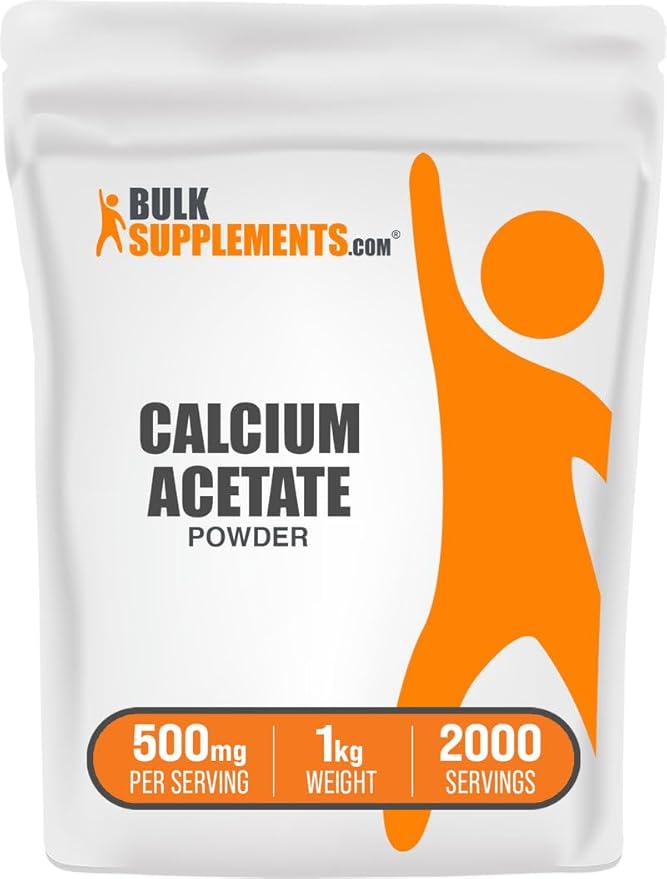 BulkSupplements.com Calcium Acetate Powder - Calcium Supplement Food Grade - Pure &amp Gluten Free 500mg per Serving 1kg (2.2 lbs) (Pack of 1)