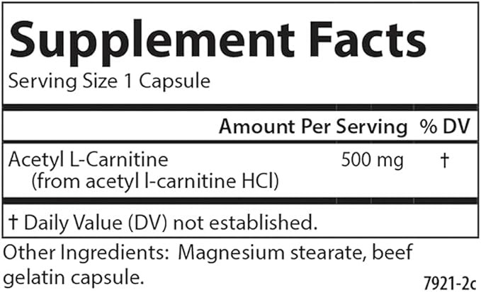 Carlson - Acetyl L-Carnitine 500 mg Cognitive Health Brain Function &amp Energy Production 120 Capsules