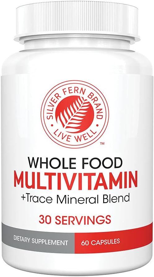 Silver Fern Whole Food Daily Multi Vitamin w/Trace Mineral Blend Supplement - 1 Bottle - 60 Vegicaps - 30 Day Supply - Natural Non-GMO Vegan Men's &amp Women's Multivitamin - Zero Synthetics