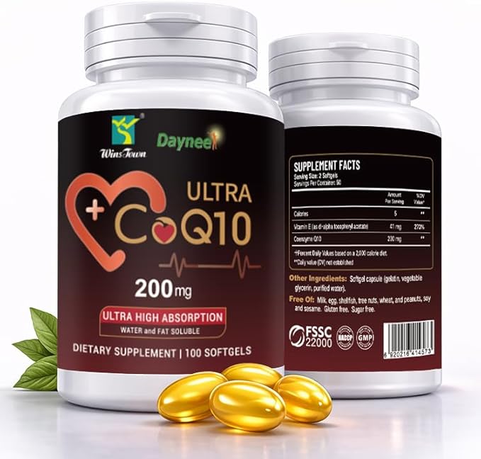 CoQ10 200mg Softgels with Vitamin E–High Absorption Coenzyme Q10 Supplement for Heart Health&ampCellular Energy Support Non-GMO Gluten-Free 100 Softgels