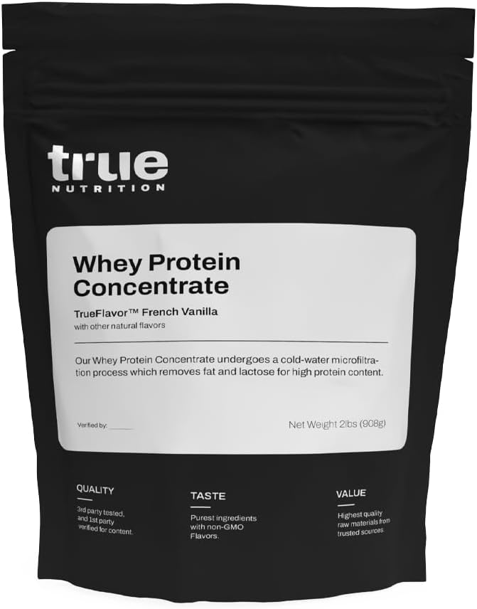 True Nutrition Whey Protein Concentrate Powder - 24g Complete Whey Protein per Serving - High Leucine Full Amino Acid Profile - Gluten Free Soy Free Vegetarian - French Vanilla - 2lb