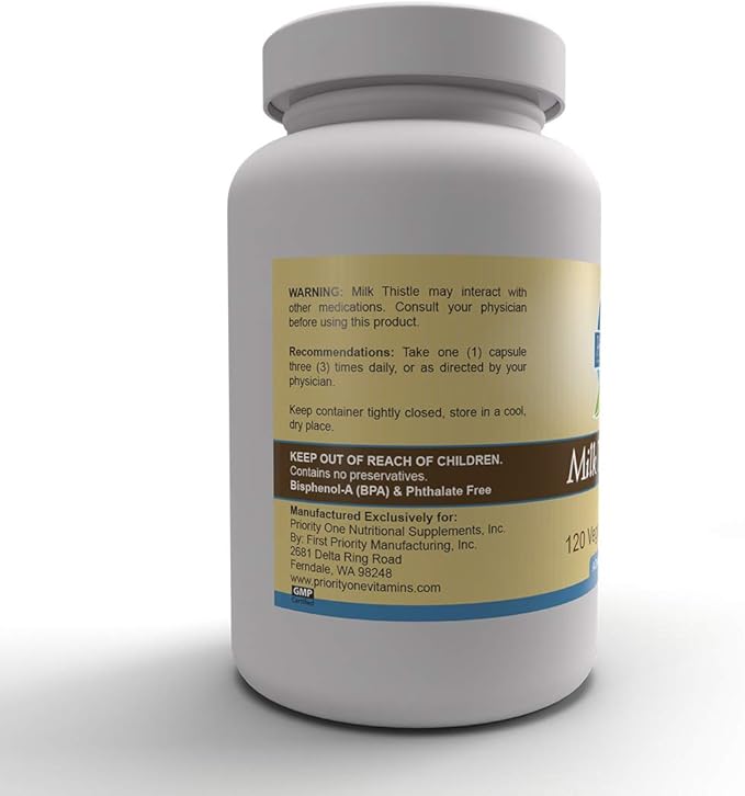 Priority One Vitamins Milk Thistle/Silymarin 80% 120 Vegetarian Capsules - High Potency clinically dosed Supporting Healthy Liver Function.*