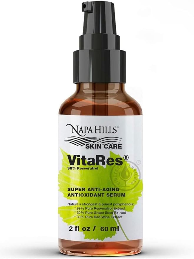Liquid VitaRes Resveratrol Drops Skincare - Super Concentrated Natural Superior Bioavailability - Grape Skin Grape Seed Resveratrol (2 Fl Oz 98% Strength)