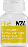 NZL Vitamin D3 &amp K2 High Potency D3 2000IU and K2 (MK7) 80mcg Unique Vitamin D3 from 100% New Zealand Sheep's Wool Lanolin. Cardiovascular Support &amp Bone Health 60 Softgels