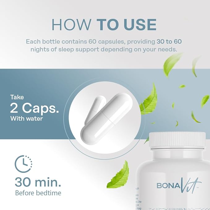 Natural Sleep Aid - with Melatonin 5mg Valerian L-Tryptophan &amp L-Theanine - Sleep and Wellness Supplement - Natural Vegan Supplement with no Additives - 30 Servings - BonaDreams