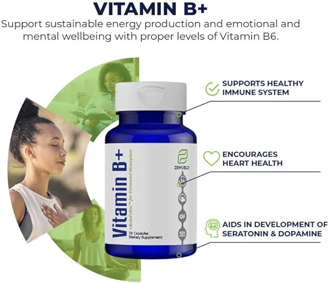 Vitamin B+ - Encourage Sustainable Energy Production | Support Healthy Immune System | Aid in Development of Seratonin and Dopamine | 30 Day Supply
