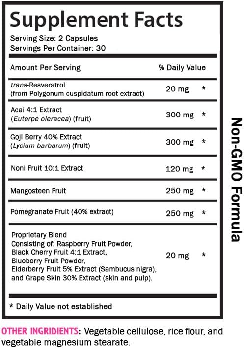 Energizing Support - RESVERATROL Complex - Berry Fusion Blueberry Balance Pomegranate Energy Daily Support Natural Ingredients Grape Skin Power Refreshing Flavor Lifestyle 2 Bot 120 Caps