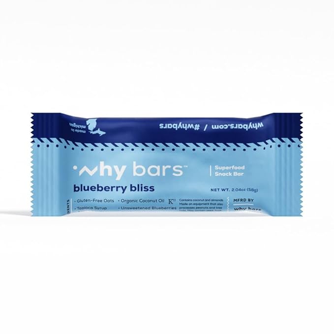 Why Bars Superfood Protein Bars 2.04 Ounce Bars - Protein Bar Superfood Gluten Free Non GMO Organic Vegan Simple Ingredients (Blueberry)