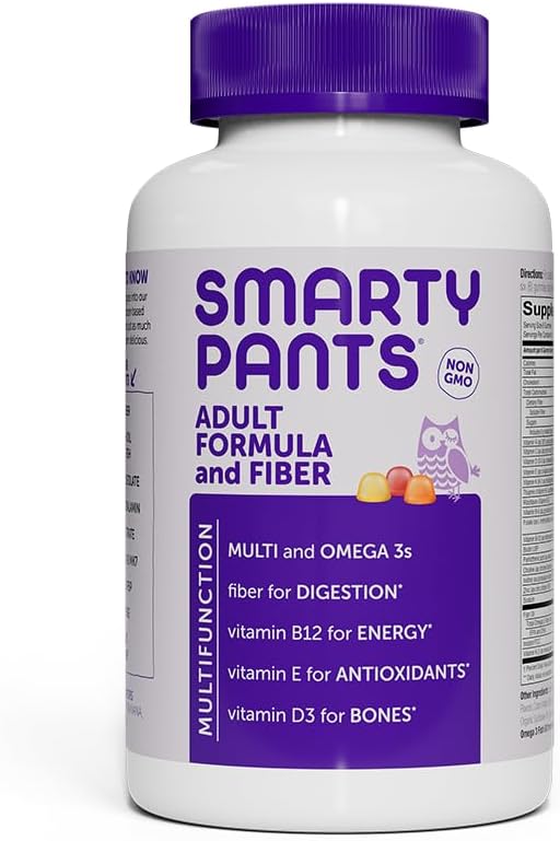 SmartyPants Fiber Supplement &amp Multivitamin for Men &amp Women: Multivitamin Fiber Gummies with Vitamin D3 C Vitamin B12 B6 A K &amp Zinc Omega 3 Fish Oil (EPA/DHA) Biotin 180 Count (30