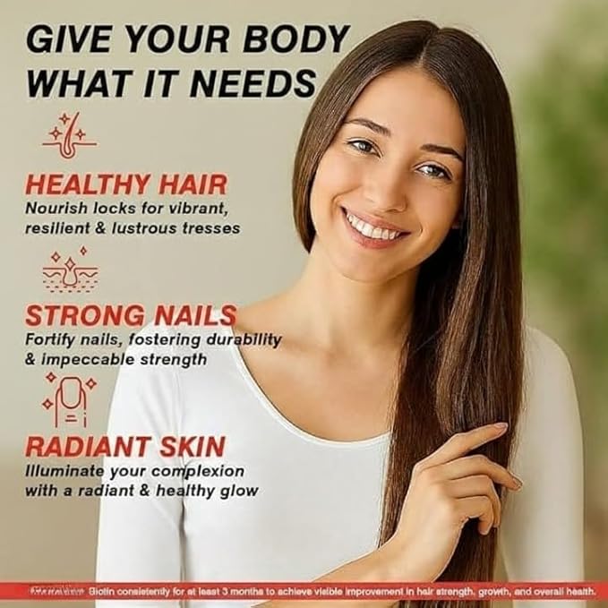 Advanced Biotin for Hair Loss and Hair Growth - Hair Vitamin Supplement for Men and Women 30 Vegan Tablets