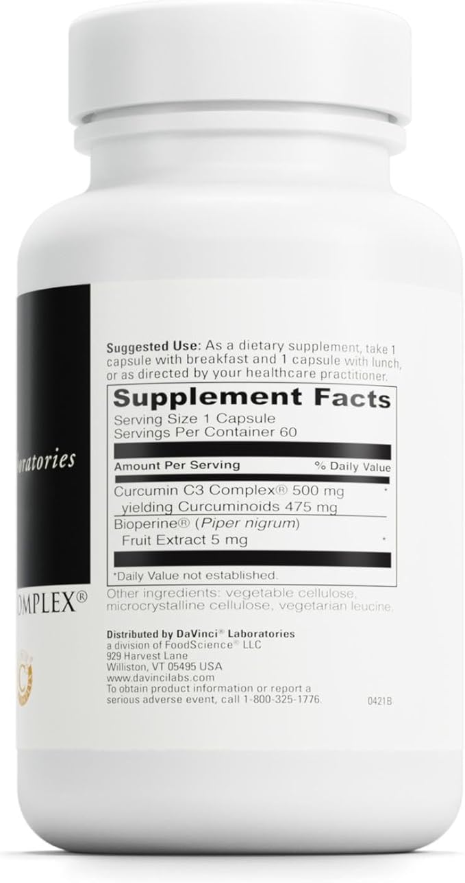 DAVINCI Labs Curcumin C3 Complex - Dietary Supplement to Support Gallbladder Function and Healthy Liver - with Curcuminoids and Bioperine Fruit Extract - Gluten-Free - 60 Vegetarian Capsules
