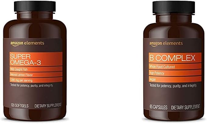Amazon Elements Super Omega-3 (120 Count) and Amazon Elements B Complex (65 Capsules)