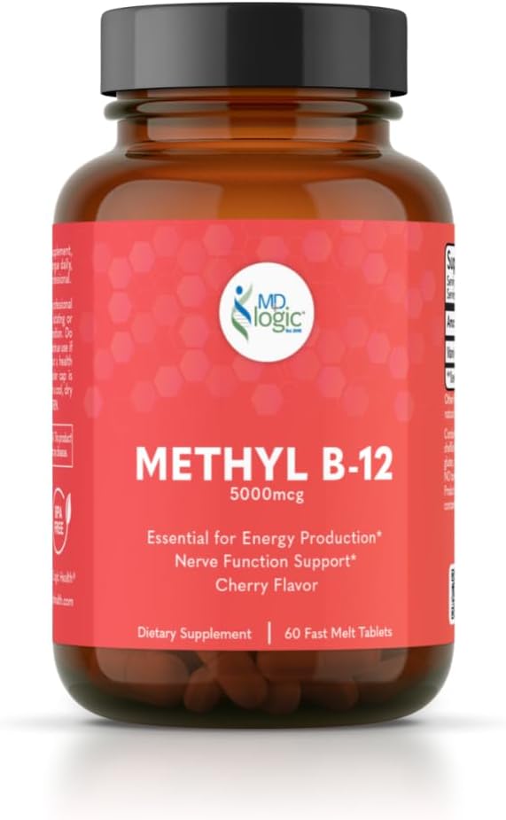 MD Logic Health Methyl-B12 5000 for Optimal Energy Levels* - 60 Fast Melt Tablets - 100% Vegan Product - Made in New York