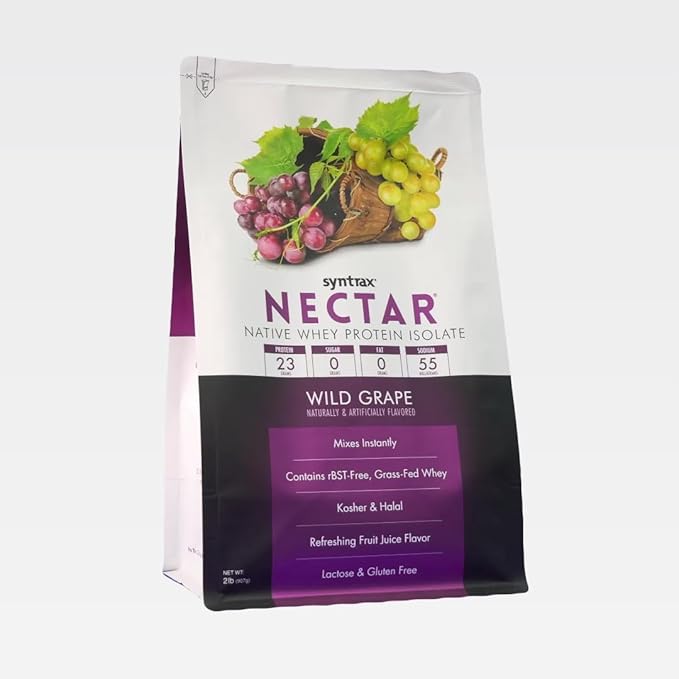 Syntrax Nutrition Nectar 100% Whey Protein Isolate Powder Refreshing Fruit Juice Flavor Wild Grape 2 lbs.